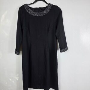 Talbots Black Embellished Neckline 3/4 Sleeve Dress Size 8